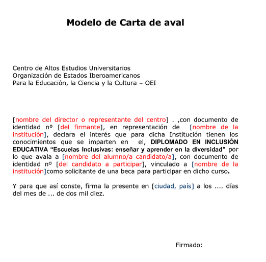 Modelo carta aval